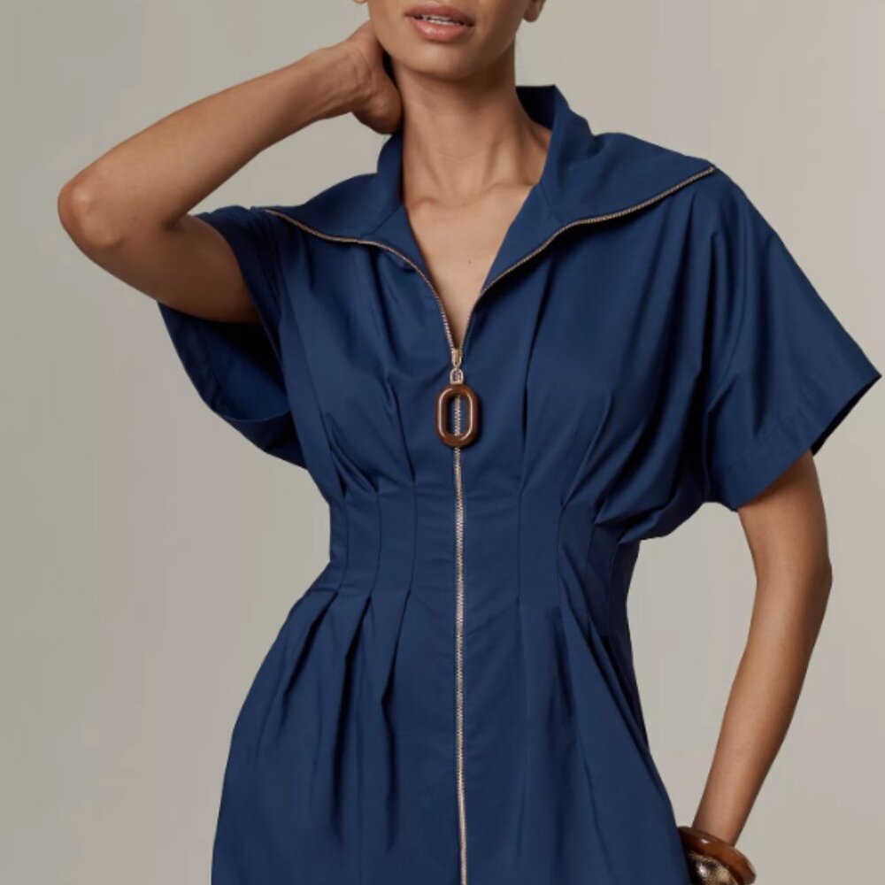 Tobie Zip-Front Mini Shirt Dress by Exquise